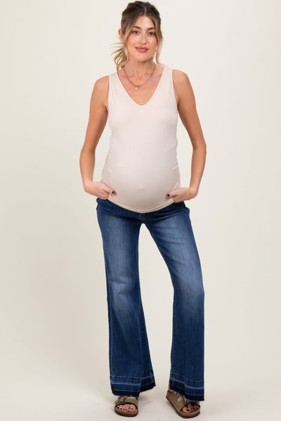 PinkBlush Blue Distressed Release Hem Flare Maternity Jeans