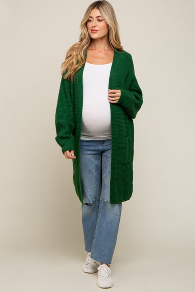 PinkBlush Forest Green Chunky Waffle Knit Maternity Cardigan
