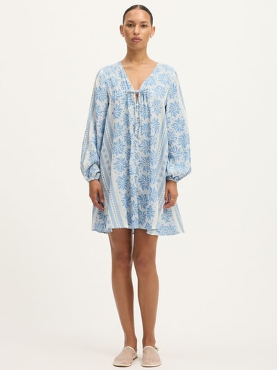For The Creators Deborah Waffle Mini Dress in Bright White and Blue
