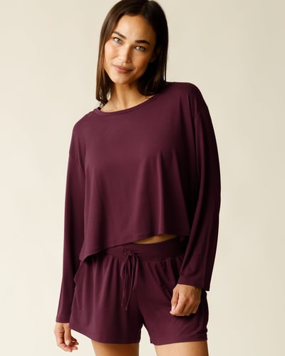 Kindred Bravely Aria Bamboo Casual Cropped Long Sleeve Top | Deep Burgundy