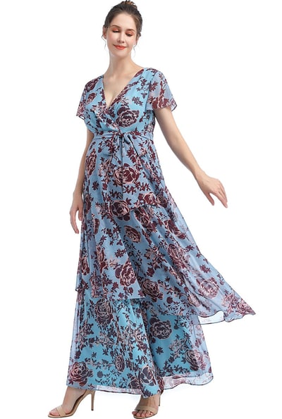 Kimi + Kai Kimi + Kai Maternity "Elisa" Faux Wrap Chiffon Maxi Dress