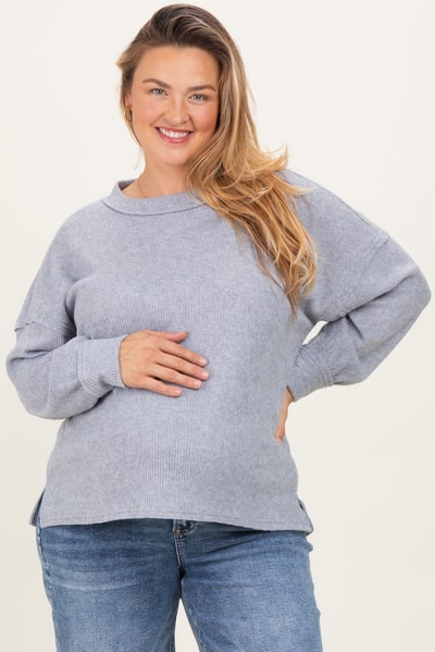 PinkBlush Heather Grey Brushed Ribbed Knit Maternity Plus Pullover