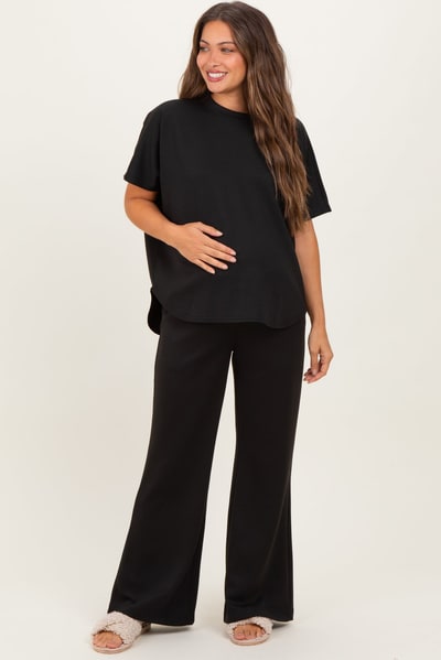 PinkBlush Black Curved Hem Tee Pants Maternity Lounge Set