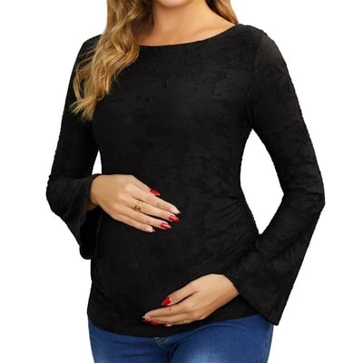 Target INSPIRE CHIC Women's Maternity Tops Lace Floral Long Sleeve Shirts Trendy  Work Blouses Pregnant Bodycon Tunics Small Black