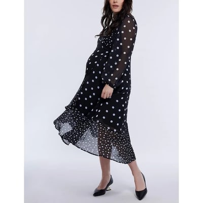 Target Women's Woven Wrap Long Sleeve Midi Dress - Mixed Dots - Size: Small - Motherhood Maternity