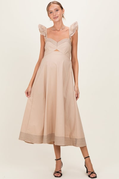 PinkBlush Beige Cutout Seam Detail Maternity Midi Dress