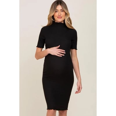 Target Pinkblush Black Ribbed Mock Neck Fitted Maternity Midi Dress Small
