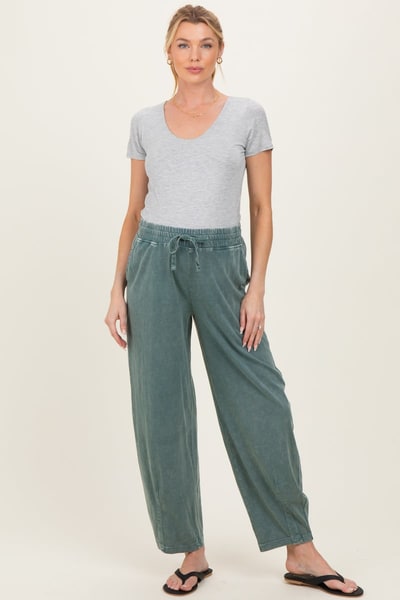 PinkBlush Teal Mineral Wash Barrel Leg Maternity Lounge Pants