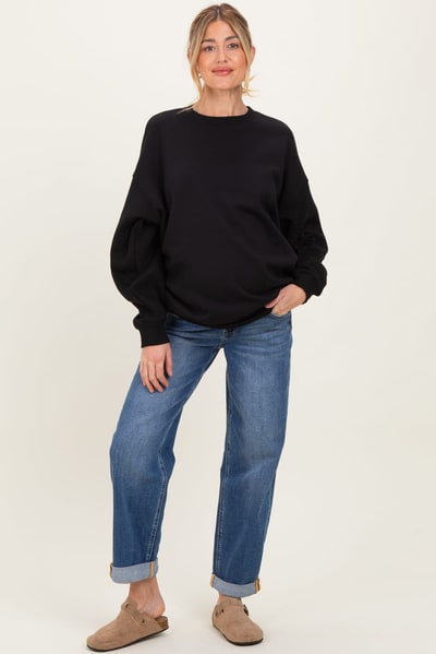 PinkBlush Navy Rolled Hem Maternity Boyfriend Jeans