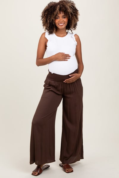 PinkBlush Brown Wide Smock Waist Maternity Pants