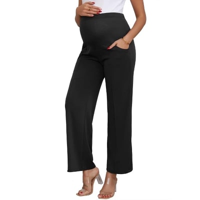 Target INSPIRE CHIC Women's High Stretchy Maternity Pants Over the Belly Wide Leg Loose Pregnancy Pants with Pockets Casual Work Large Black