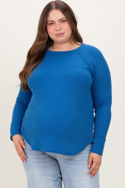 PinkBlush Blue Baby Waffle Knit Long Sleeve Maternity Plus Top