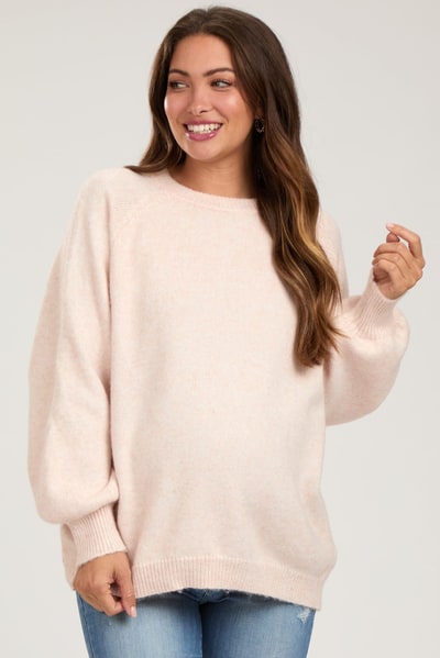 PinkBlush Light Pink Balloon Sleeve Maternity Sweater