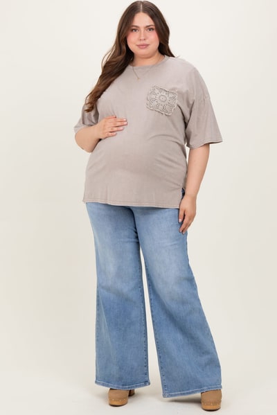 PinkBlush Blue Front Yoke Detail Wide Leg Maternity Plus Jeans