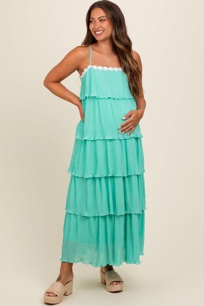 PinkBlush Aqua Ruffle Tiered Maternity Maxi Dress