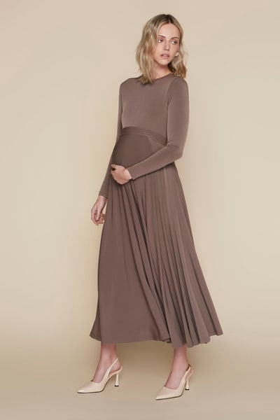 Apparalel Samoa Maternity Dress in Mushroom Taupe