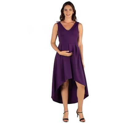 Target 24seven Comfort Apparel Sleeveless Fit N Flare High Low Maternity Dress-PURPLE-XL