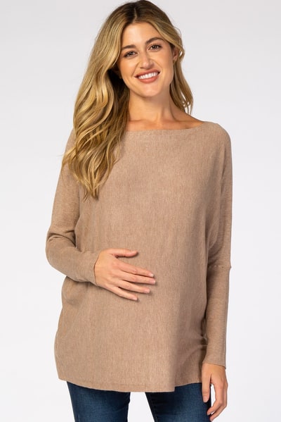 PinkBlush Mocha Soft Knit Boatneck Dolman Sleeve Maternity Sweater