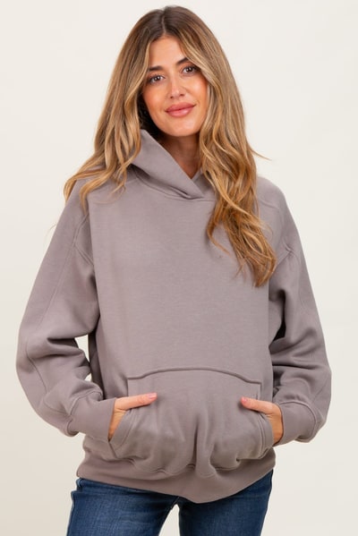 PinkBlush Taupe Fleece Oversized Maternity Hoodie