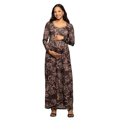 Kohl's Maternity 24Seven Comfort Apparel Floral Long Sleeve Scoop Neck Maxi Dress