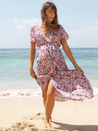 Angel Maternity Isabella Floral Pink Maternity & Nursing Flowy Dress