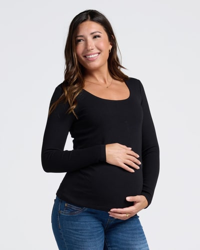 Angel Maternity Rib Essential Long Sleeve Maternity Top in Black