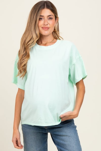 PinkBlush Mint Boxy Raw Edge Maternity Short Sleeve Tee