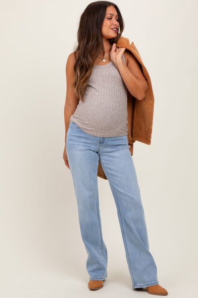 PinkBlush Light Blue Washed Relaxed Straight Leg Maternity Jeans