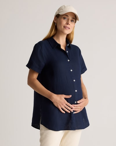 Quince 100% European Linen Maternity Camp Shirt