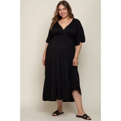 Target Pinkblush Black Deep V-Neck Tiered Maternity Plus Maxi Dress 3X