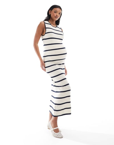 ASOS Vero Moda Maternity jersey knit ankle dress in cream and navy stripe