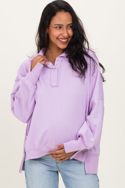 PinkBlush Lilac Snap Button Pullover Henley Maternity Sweatshirt