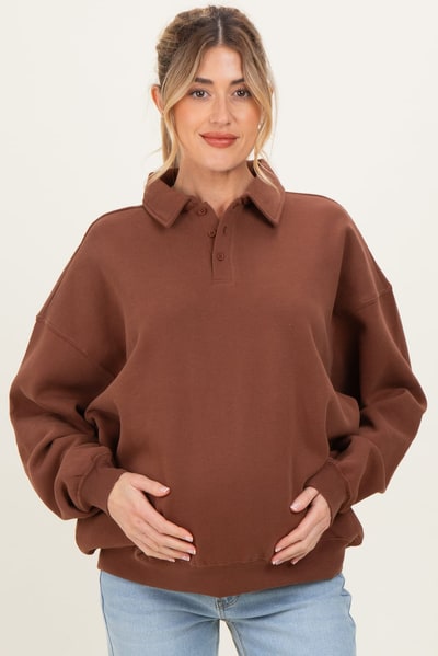 PinkBlush Brown Oversized Polo Maternity Pullover