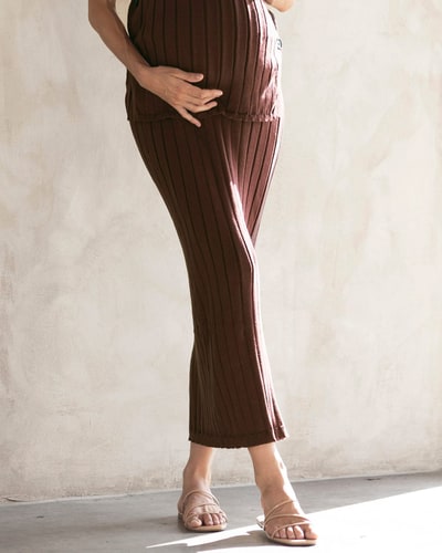 Angel Maternity Zélie Wide Rib Maternity Midi Skirt in Chocolate