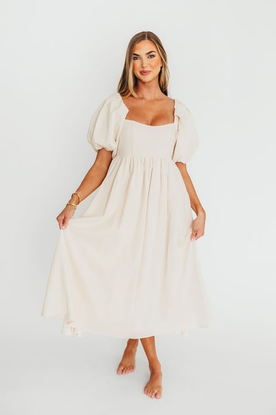 Worth Collective Hamilton Midi Dress in Ivory - Bump Friendly