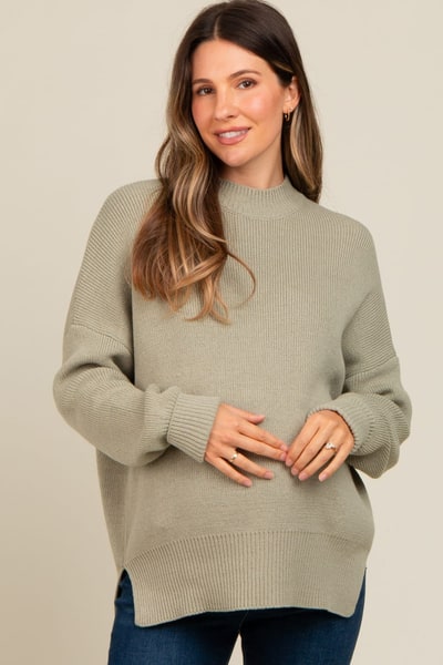 PinkBlush Light Olive Mock Neck Basic Maternity Sweater