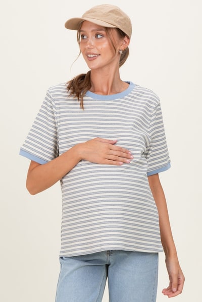 PinkBlush Light Blue Striped Short Sleeve Maternity T-Shirt