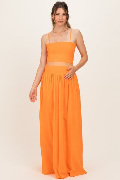 PinkBlush Orange Smocked Tank Maxi Skirt Maternity Set