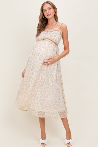 PinkBlush Yellow Garden Floral Printed Smocking Maternity Maxi Dress