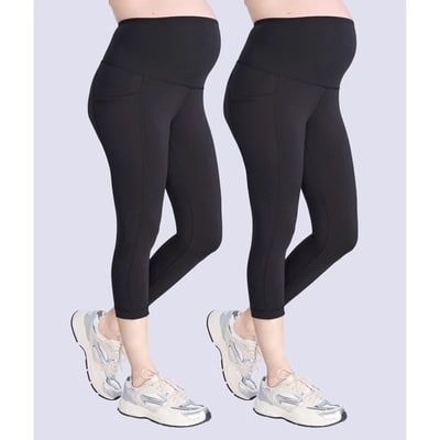 Target Women's High Waist Over the Belly Active Pocket Crop Legging - Black 2 Pack - Size: Medium - Motherhood Maternity