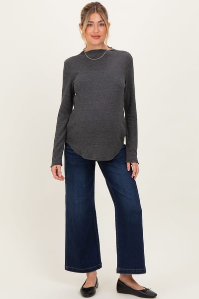 PinkBlush Navy Dark Wash Cropped Maternity Wide Leg Jeans