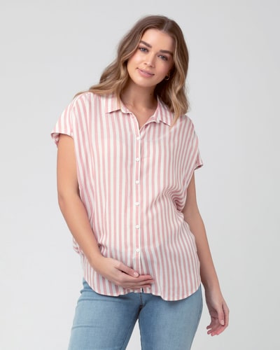 Ripe Maternity Ada Relaxed Shirt Terracotta / White