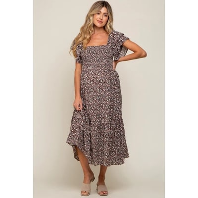 Target Pinkblush Black Floral Flutter Maternity Midi Dress Medium