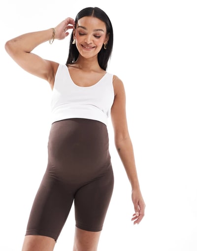 ASOS Mamalicious Maternity seamless shorts in chocolate brown