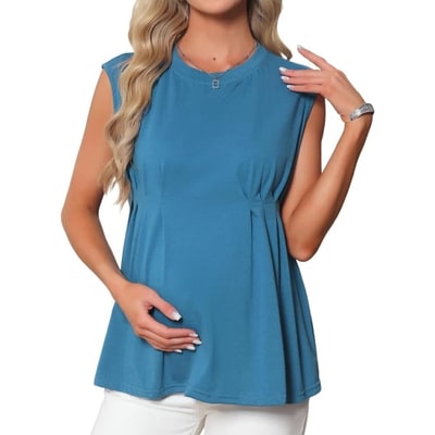 Target INSPIRE CHIC Women's Maternity Tank Tops Pleated Peplum Tunic Casual Shirt Dressy Sleeveless Pregnancy Blouses X-Large Lake Blue