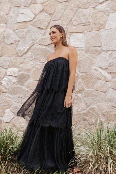 Petal & Pup Bloom Strapless Maxi Dress - Black Lace