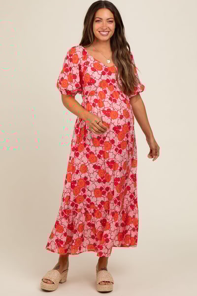 PinkBlush Pink Floral Maternity Midi Dress
