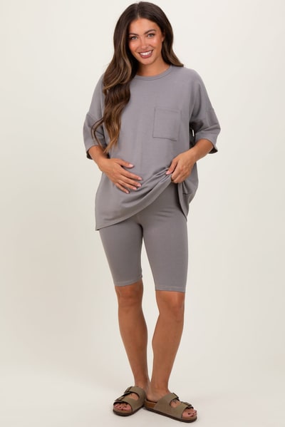 PinkBlush Mocha Oversized Short Sleeve Biker Short Maternity Set