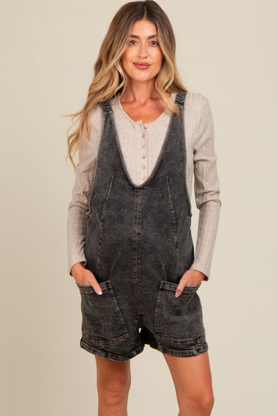 PinkBlush Charcoal Denim Scoop Neck Maternity Short Overall