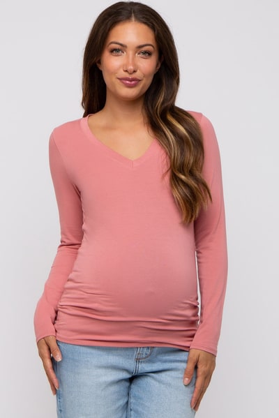 PinkBlush Pink Fitted Long Sleeve Maternity Top
